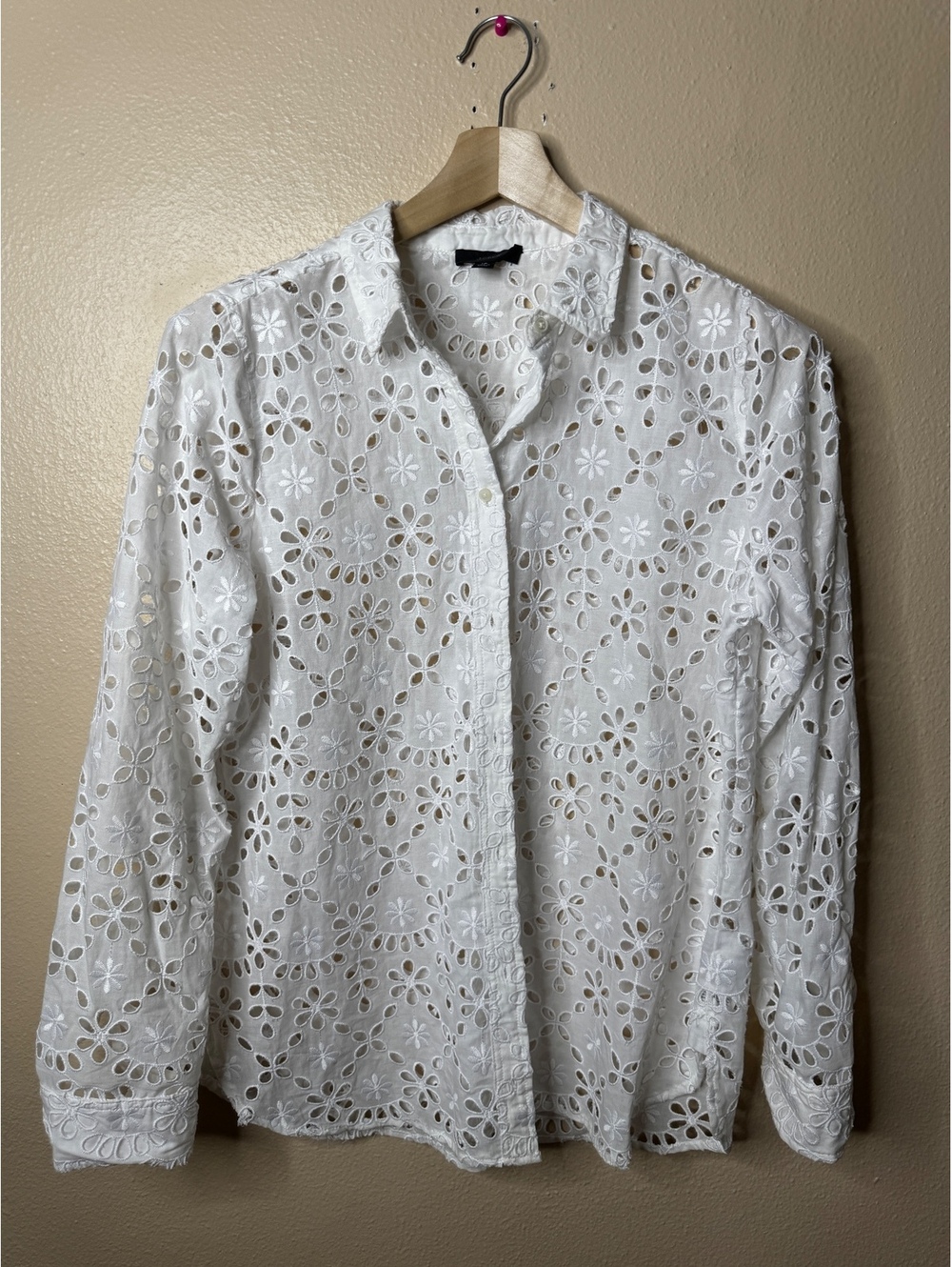 J.Crew Womens Size 12 White Eyelet Embroidered Button Up Shirt Blouse